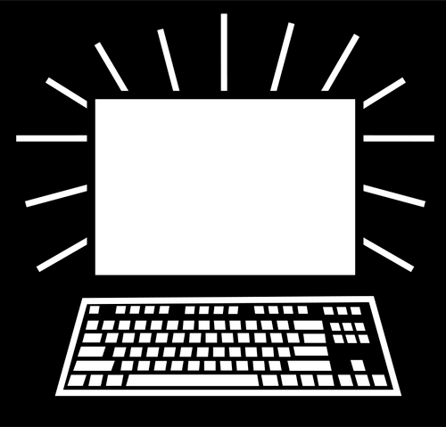 Black and white art of a laptop with a glowing screen